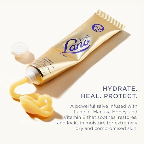 Lanolips Golden Dry Skin Salve - Lanolin Oil Healing Ointment with Vitamin E & Manuka Honey - Body Moisturizer for Dry Skin - Relief for Dry Hands & Cracked Lips - Dermatologist Tested (25g) Avelisse