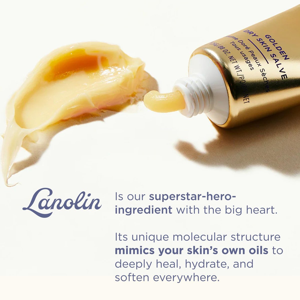 Lanolips Golden Dry Skin Salve - Lanolin Oil Healing Ointment with Vitamin E & Manuka Honey - Body Moisturizer for Dry Skin - Relief for Dry Hands & Cracked Lips - Dermatologist Tested (25g) Avelisse