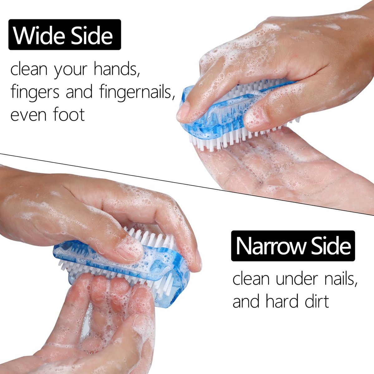 Nail Brush Two Sided Hand Fingernail Scrub Brushes - Soft & Stiff Bristles Scrubber for Nails, Toes Cleaning - for Men, Women, Kids - 4 Pack - görsel 5