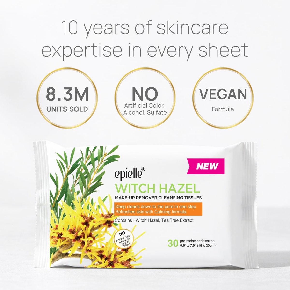 Epielle Witch Hazel Makeup Remover Wipes - Gentle Daily Facial Cleanser Towelettes, 180 Count (6 Packs of 30) Avelisse
