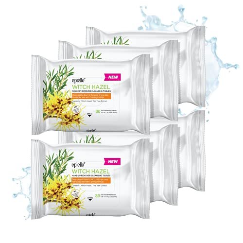 Epielle Witch Hazel Makeup Remover Wipes - Gentle Daily Facial Cleanser Towelettes, 180 Count (6 Packs of 30) Avelisse