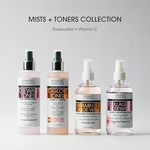 Advanced Clinicals Vitamin C Glow Facial Mist Toner - Antioxidant Face Mist with Rosewater, Ferulic Acid & Peptides for Instant Hydration, Non-Greasy, 8 Fl Oz - görsel 16