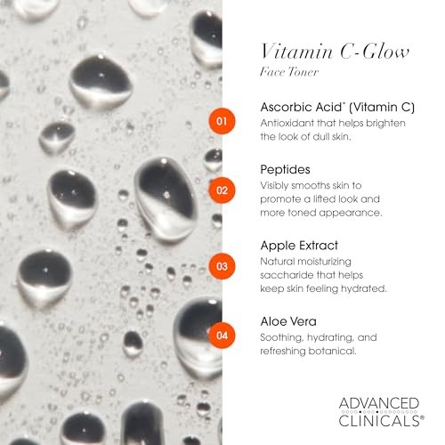 Advanced Clinicals Vitamin C Glow Facial Mist Toner - Antioxidant Face Mist with Rosewater, Ferulic Acid & Peptides for Instant Hydration, Non-Greasy, 8 Fl Oz - görsel 8