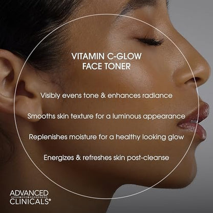 Advanced Clinicals Vitamin C Glow Facial Mist Toner - Antioxidant Face Mist with Rosewater, Ferulic Acid & Peptides for Instant Hydration, Non-Greasy, 8 Fl Oz
