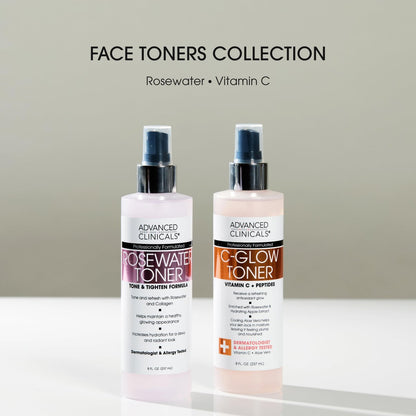 Advanced Clinicals Vitamin C Glow Facial Mist Toner - Antioxidant Face Mist with Rosewater, Ferulic Acid & Peptides for Instant Hydration, Non-Greasy, 8 Fl Oz