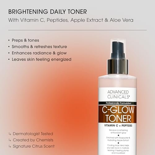 Advanced Clinicals Vitamin C Glow Facial Mist Toner - Antioxidant Face Mist with Rosewater, Ferulic Acid & Peptides for Instant Hydration, Non-Greasy, 8 Fl Oz - görsel 4