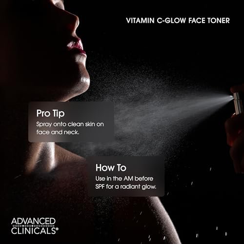 Advanced Clinicals Vitamin C Glow Facial Mist Toner - Antioxidant Face Mist with Rosewater, Ferulic Acid & Peptides for Instant Hydration, Non-Greasy, 8 Fl Oz - görsel 10