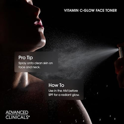 Advanced Clinicals Vitamin C Glow Facial Mist Toner - Antioxidant Face Mist with Rosewater, Ferulic Acid & Peptides for Instant Hydration, Non-Greasy, 8 Fl Oz