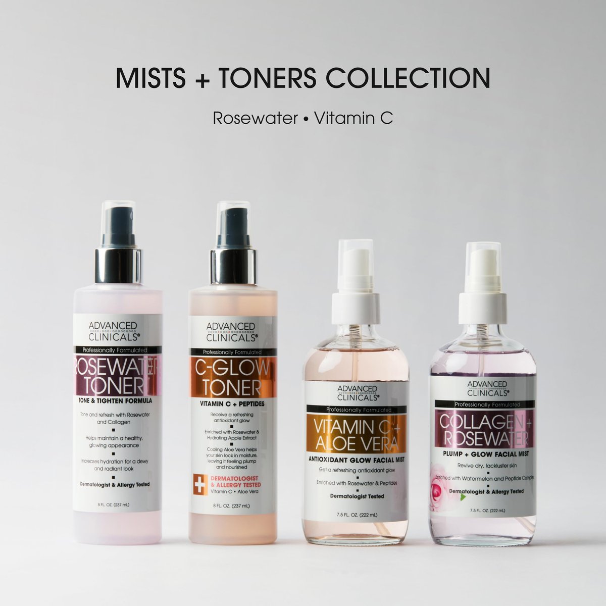 Advanced Clinicals Vitamin C Glow Facial Mist Toner - Antioxidant Face Mist with Rosewater, Ferulic Acid & Peptides for Instant Hydration, Non-Greasy, 8 Fl Oz - görsel 15