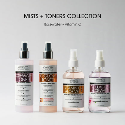 Advanced Clinicals Vitamin C Glow Facial Mist Toner - Antioxidant Face Mist with Rosewater, Ferulic Acid & Peptides for Instant Hydration, Non-Greasy, 8 Fl Oz