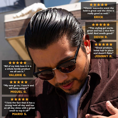 Suavecito Firme (Strong) Hold Styling Gel 8 oz - Original Scent, High Shine - Alcohol Free - Won't Dry or Flake, Lasts All Day, Works On All Hair Types And Textures Avelisse