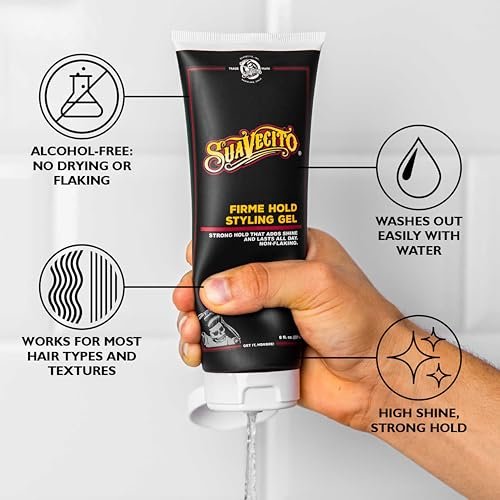 Suavecito Firme (Strong) Hold Styling Gel 8 oz - Original Scent, High Shine - Alcohol Free - Won't Dry or Flake, Lasts All Day, Works On All Hair Types And Textures Avelisse