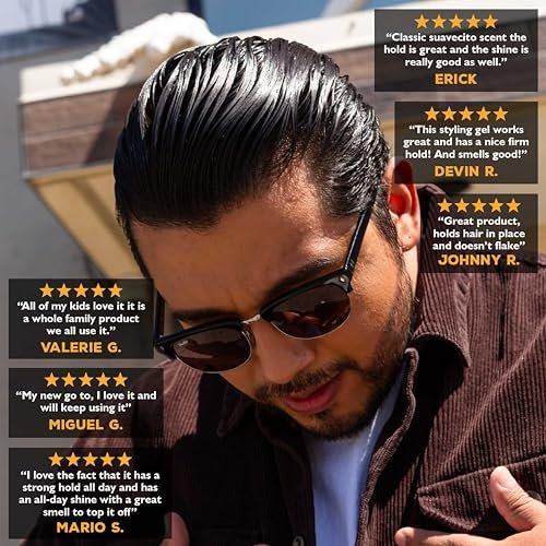 Suavecito Firme (Strong) Hold Styling Gel 8 oz - Original Scent, High Shine - Alcohol Free - Won't Dry or Flake, Lasts All Day, Works On All Hair Types And Textures Avelisse
