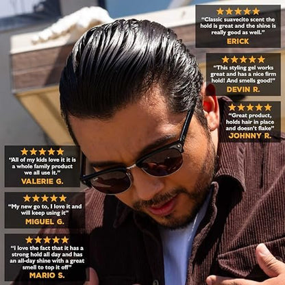 Suavecito Firme (Strong) Hold Styling Gel 8 oz - Original Scent, High Shine - Alcohol Free - Won't Dry or Flake, Lasts All Day, Works On All Hair Types And Textures Avelisse