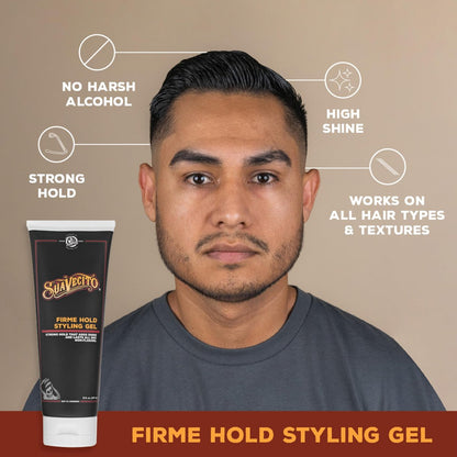Suavecito Firme (Strong) Hold Styling Gel 8 oz - Original Scent, High Shine - Alcohol Free - Won't Dry or Flake, Lasts All Day, Works On All Hair Types And Textures Avelisse
