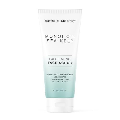 Exfoliating Face Scrub with Monoi Oil & Sea Kelp – Clarifying & Firming Facial Exfoliator – Vegan, Paraben-Free, 5.1 fl oz Avelisse