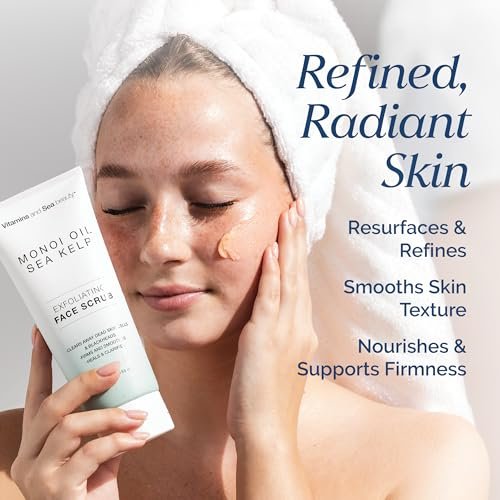Exfoliating Face Scrub with Monoi Oil & Sea Kelp – Clarifying & Firming Facial Exfoliator – Vegan, Paraben-Free, 5.1 fl oz Avelisse