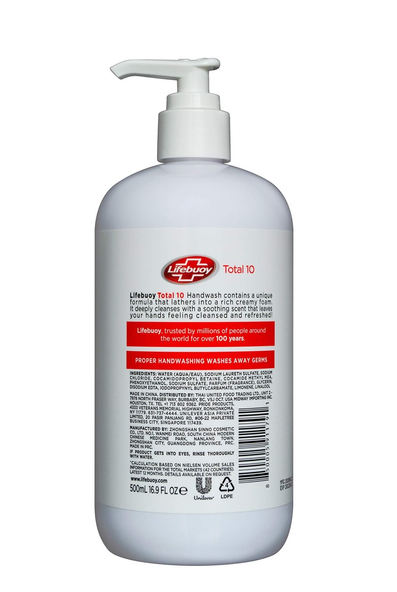 Lifebuoy Total 10 Hand Wash, 16.9 FL OZ (500 ml) - Antibacterial Liquid Soap - görsel 3