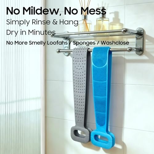 Sofine® 2 Pack Silicone Back Scrubber for Shower – 36-Inch Dual Sided Body Scrubber, Extra Long Handle, Exfoliating Back Brush for Men & Women Avelisse