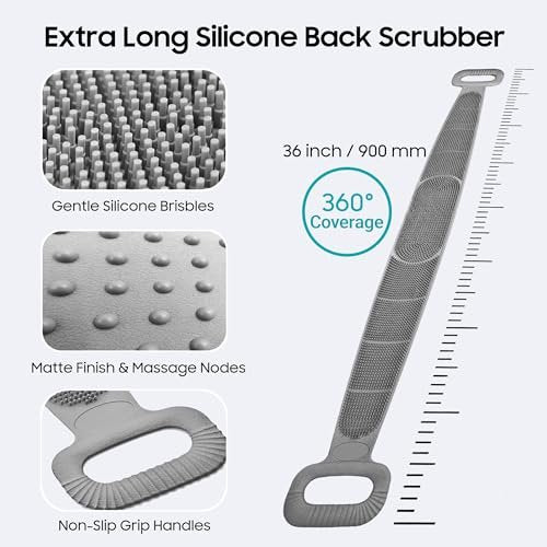 Sofine® 2 Pack Silicone Back Scrubber for Shower – 36-Inch Dual Sided Body Scrubber, Extra Long Handle, Exfoliating Back Brush for Men & Women Avelisse