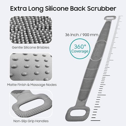 Sofine® 2 Pack Silicone Back Scrubber for Shower – 36-Inch Dual Sided Body Scrubber, Extra Long Handle, Exfoliating Back Brush for Men & Women Avelisse