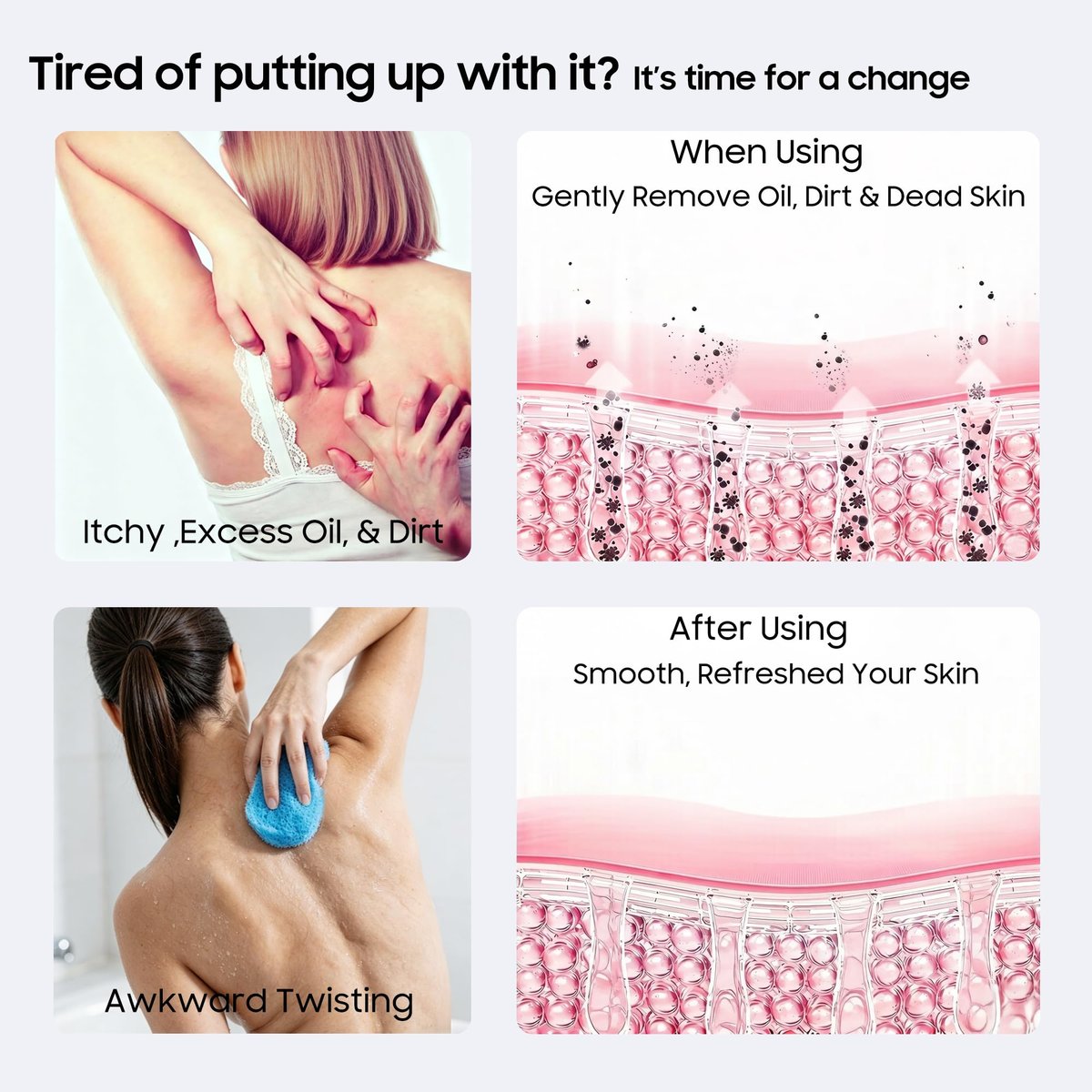 Sofine® 2 Pack Silicone Back Scrubber for Shower – 36-Inch Dual Sided Body Scrubber, Extra Long Handle, Exfoliating Back Brush for Men & Women Avelisse