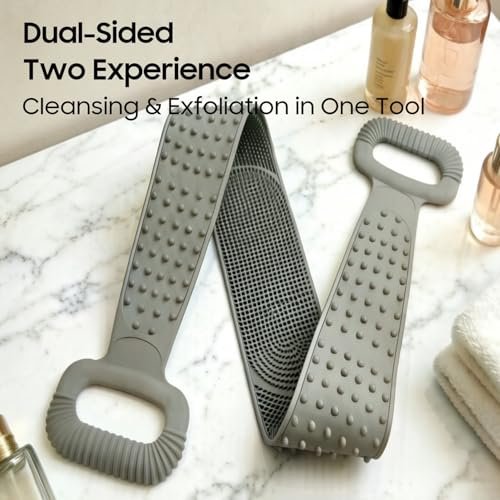 Sofine® 2 Pack Silicone Back Scrubber for Shower – 36-Inch Dual Sided Body Scrubber, Extra Long Handle, Exfoliating Back Brush for Men & Women Avelisse