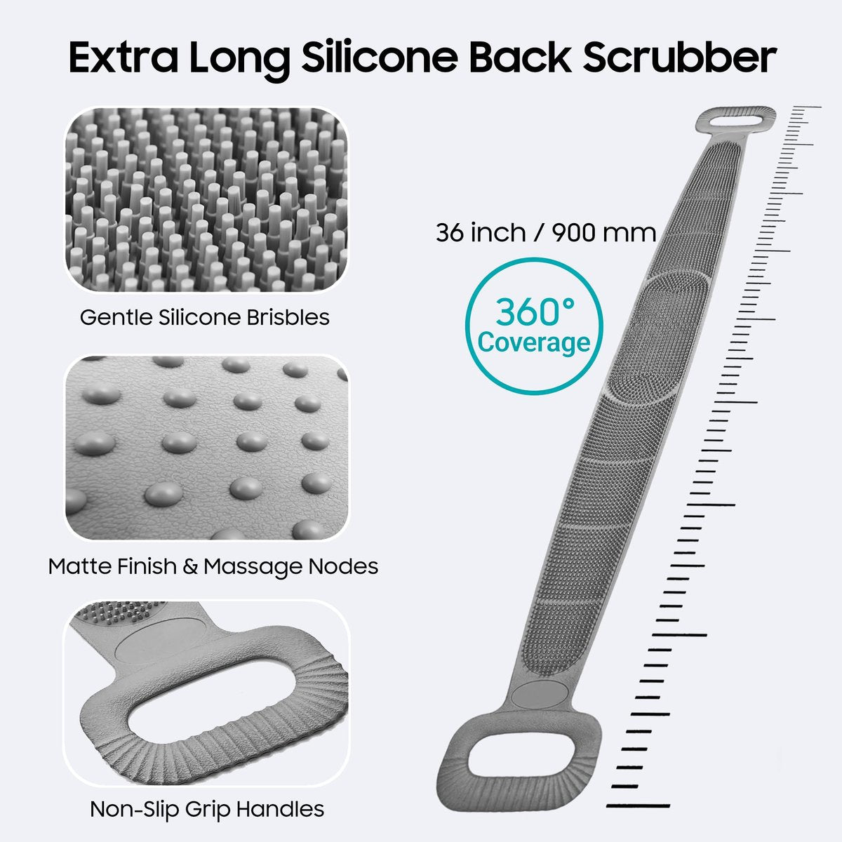 Sofine® 2 Pack Silicone Back Scrubber for Shower – 36-Inch Dual Sided Body Scrubber, Extra Long Handle, Exfoliating Back Brush for Men & Women Avelisse