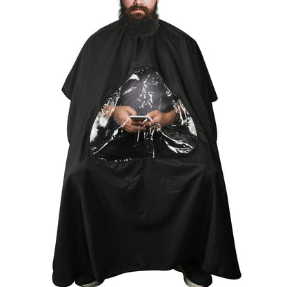 CM Barber Cape with Clear Window - Waterproof Hair Cutting Cape for Salon, Barbershop & Home Use - Large, Black
