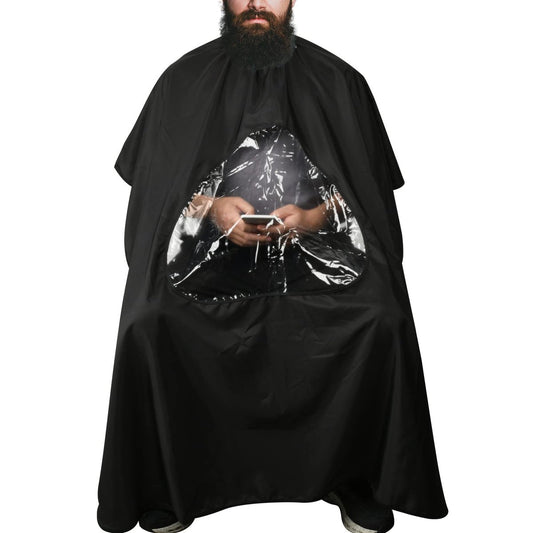CM Barber Cape with Clear Window - Waterproof Hair Cutting Cape for Salon, Barbershop & Home Use - Large, Black