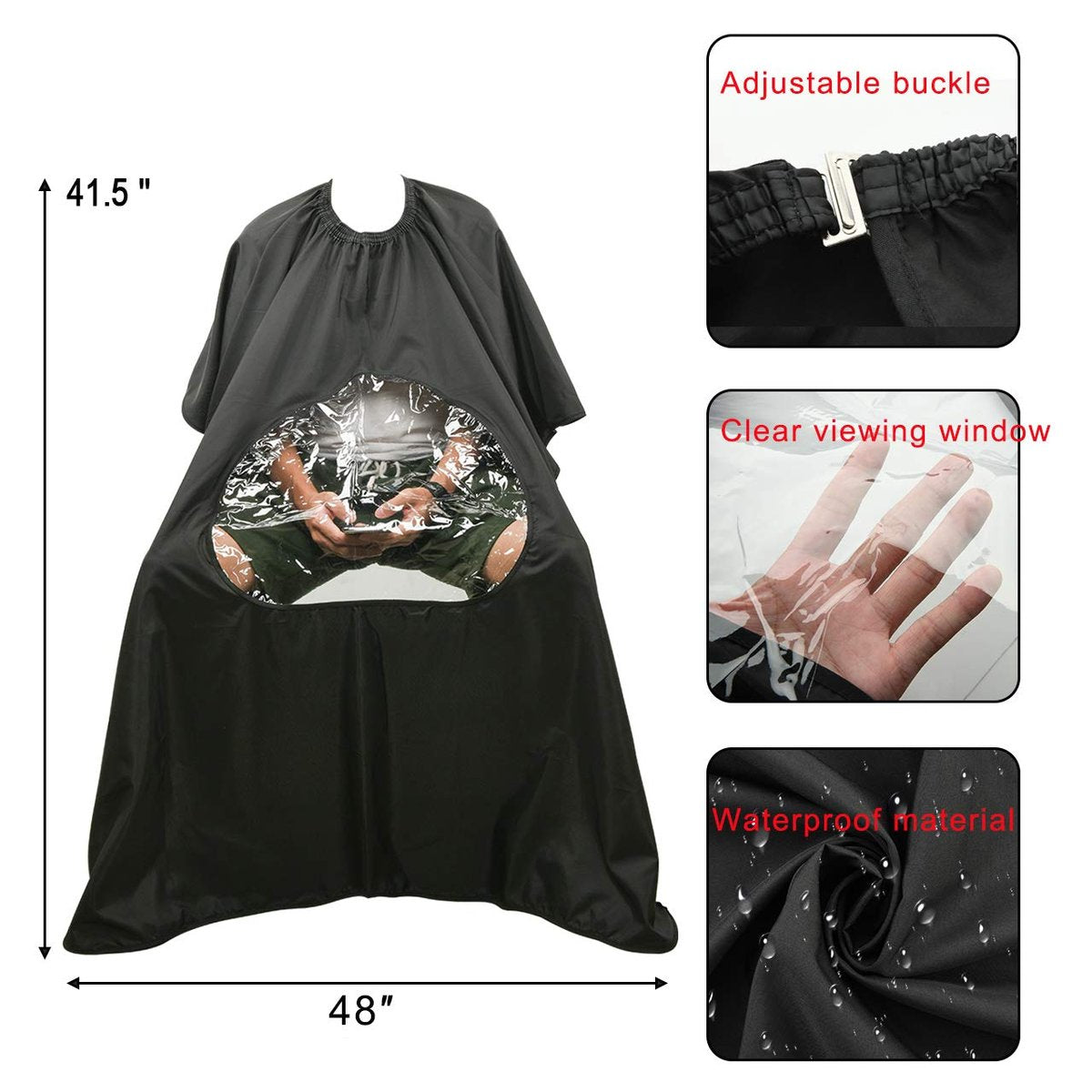 CM Barber Cape with Clear Window - Waterproof Hair Cutting Cape for Salon, Barbershop & Home Use - Large, Black - görsel 3