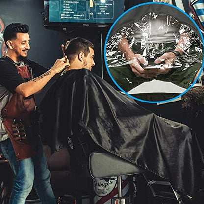 CM Barber Cape with Clear Window - Waterproof Hair Cutting Cape for Salon, Barbershop & Home Use - Large, Black