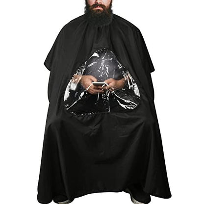 CM Barber Cape with Clear Window - Waterproof Hair Cutting Cape for Salon, Barbershop & Home Use - Large, Black