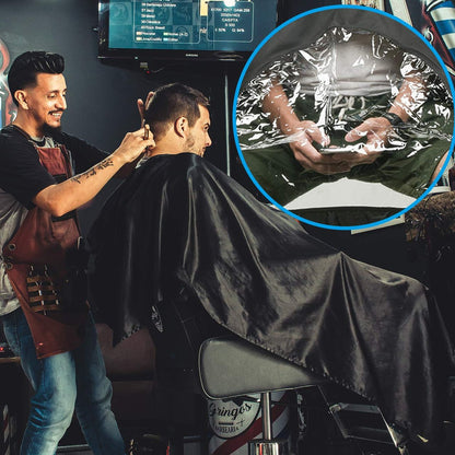 CM Barber Cape with Clear Window - Waterproof Hair Cutting Cape for Salon, Barbershop & Home Use - Large, Black