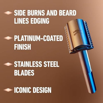 King C. Gillette Safety Razor - Chrome Plated Handle with 5 Platinum Coated Double Edge Blades Avelisse