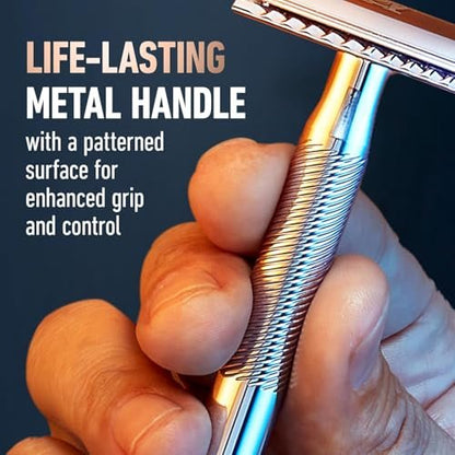King C. Gillette Safety Razor - Chrome Plated Handle with 5 Platinum Coated Double Edge Blades Avelisse
