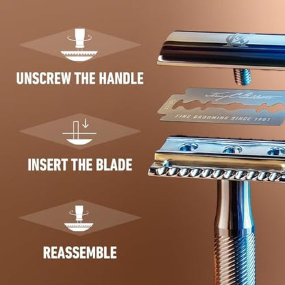 King C. Gillette Safety Razor - Chrome Plated Handle with 5 Platinum Coated Double Edge Blades Avelisse