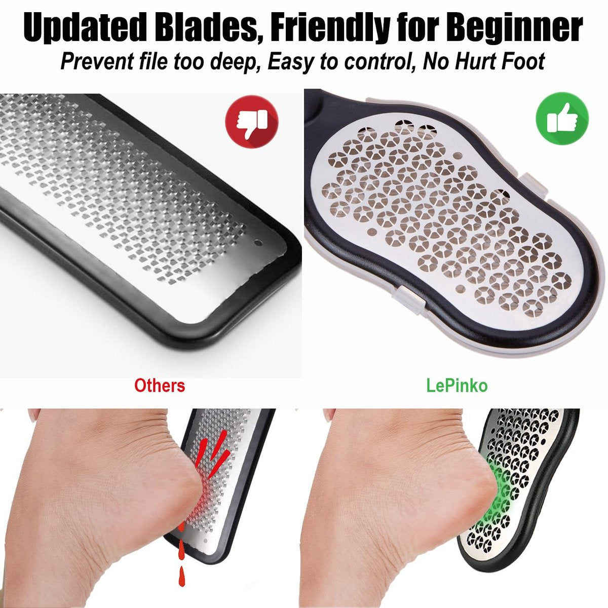 LePinko Foot Scrubber Set - Updated Blades, No Hurt Feet File, Powerful Pedicure Tool for Callus and Dead Skin Removal, Use in Shower or Dry, 2-Pack - görsel 7
