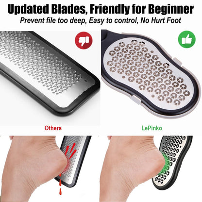 LePinko Foot Scrubber Set - Updated Blades, No Hurt Feet File, Powerful Pedicure Tool for Callus and Dead Skin Removal, Use in Shower or Dry, 2-Pack