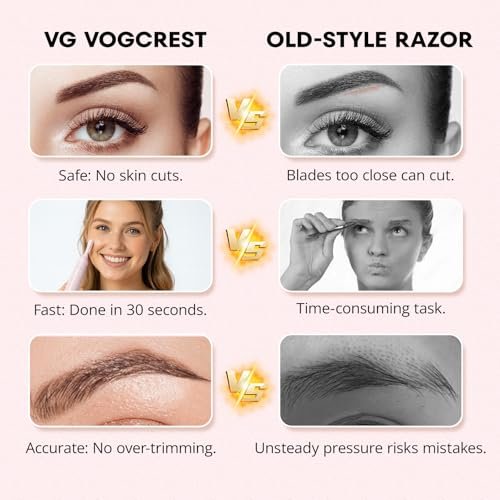 VG VOGCREST Women's Eyebrow Trimmer & Facial Hair Remover - 2 in 1 Double Rotating Blades, Painless, Hypoallergenic, Rechargeable Avelisse