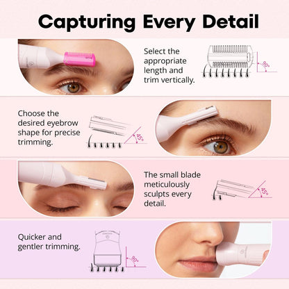 VG VOGCREST Women's Eyebrow Trimmer & Facial Hair Remover - 2 in 1 Double Rotating Blades, Painless, Hypoallergenic, Rechargeable Avelisse
