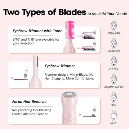 VG VOGCREST Women's Eyebrow Trimmer & Facial Hair Remover - 2 in 1 Double Rotating Blades, Painless, Hypoallergenic, Rechargeable Avelisse
