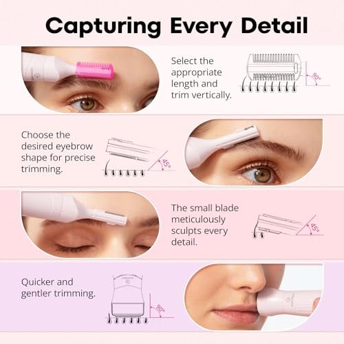 VG VOGCREST Women's Eyebrow Trimmer & Facial Hair Remover - 2 in 1 Double Rotating Blades, Painless, Hypoallergenic, Rechargeable Avelisse