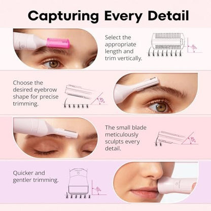 VG VOGCREST Women's Eyebrow Trimmer & Facial Hair Remover - 2 in 1 Double Rotating Blades, Painless, Hypoallergenic, Rechargeable Avelisse