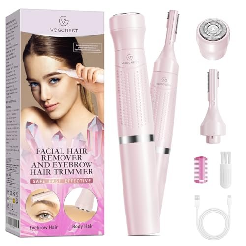 VG VOGCREST Women's Eyebrow Trimmer & Facial Hair Remover - 2 in 1 Double Rotating Blades, Painless, Hypoallergenic, Rechargeable Avelisse