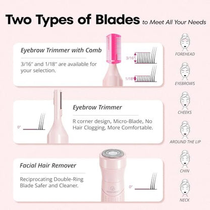 VG VOGCREST Women's Eyebrow Trimmer & Facial Hair Remover - 2 in 1 Double Rotating Blades, Painless, Hypoallergenic, Rechargeable Avelisse