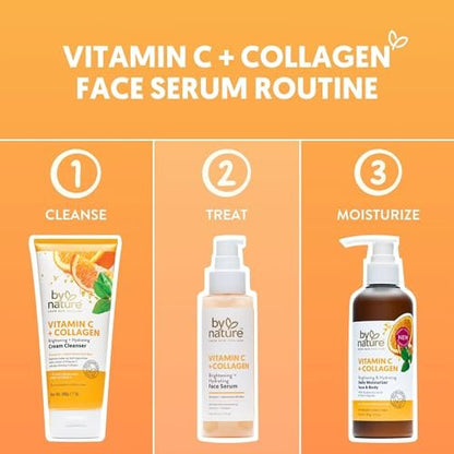 By Nature Vitamin C + Collagen Face Serum – Restore & Energize Tired Skin, Plumping Collagen, Turmeric, 3 fl oz