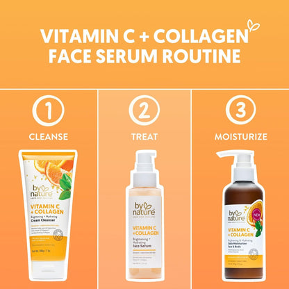 By Nature Vitamin C + Collagen Face Serum – Restore & Energize Tired Skin, Plumping Collagen, Turmeric, 3 fl oz