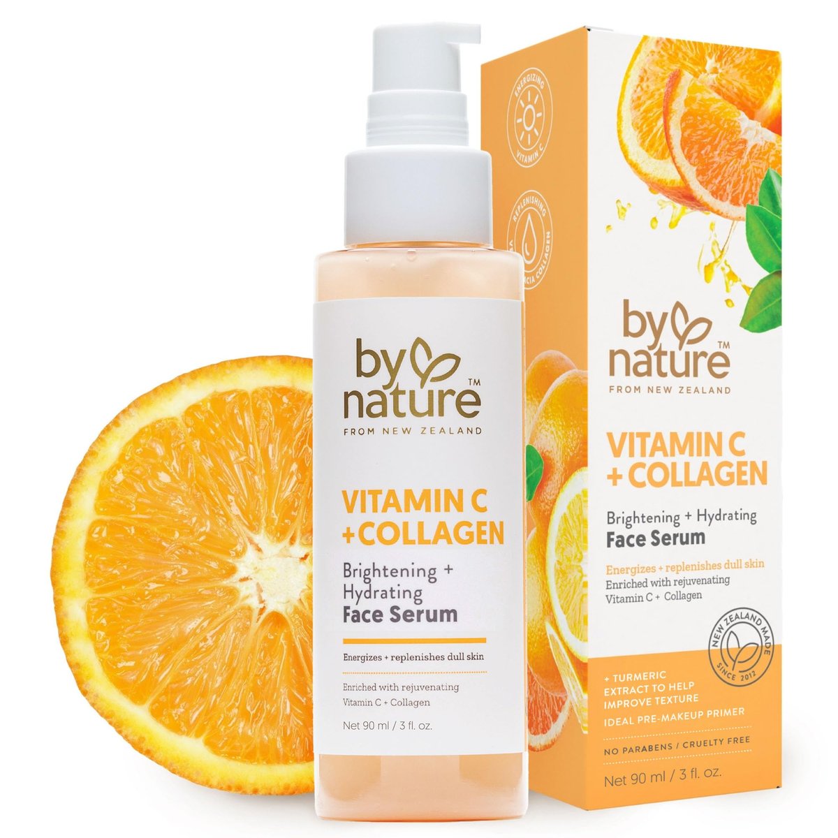 By Nature Vitamin C + Collagen Face Serum – Restore & Energize Tired Skin, Plumping Collagen, Turmeric, 3 fl oz - görsel 1