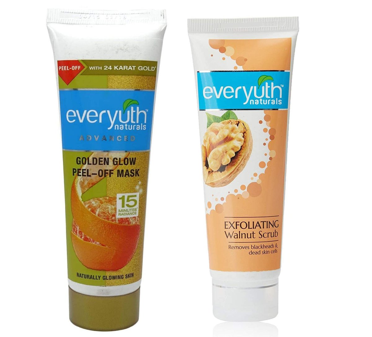 Everyuth Advanced Golden Glow Peel-off Mask (90g) & Exfoliating Walnut Scrub (50g) Combo Pack - görsel 1